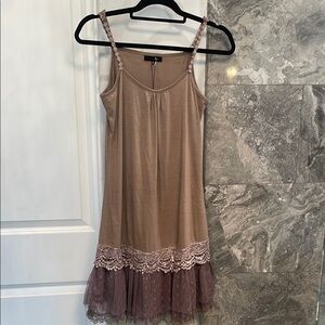 Elegant Tan and Brown Lace Dress